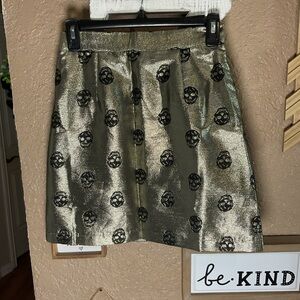 ModCloth Gold Metallic Skirt with Black Skulls Women’s Size 2